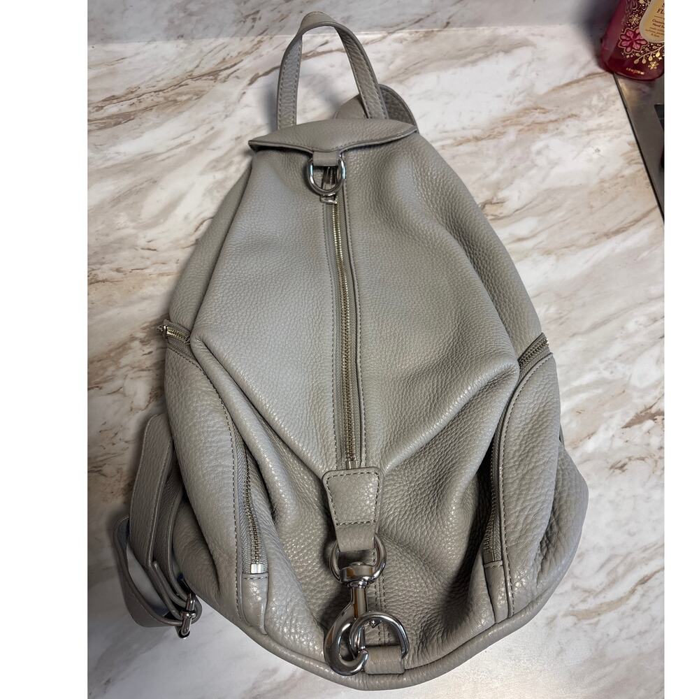 Rebecca Minkoff Julian Large Pebbled Leather Backpack – Grey w/ Silver Hardware